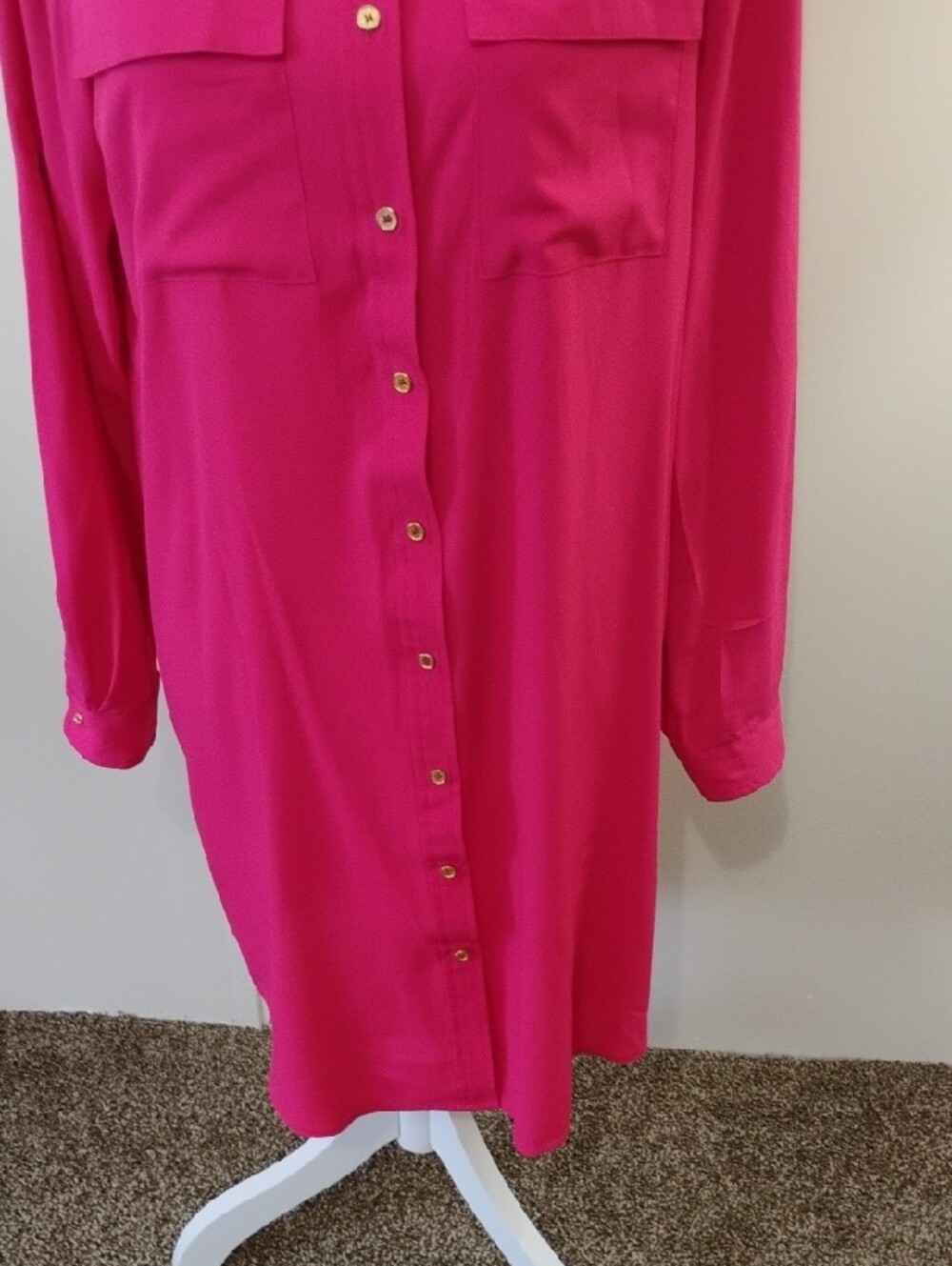 Calvin Klein Hot Pink Button-Front Midi Shirt Dress - Picture 3 of 7